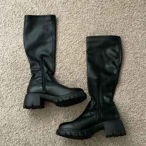 Women’s Steve Madden platform moto knee high boots heels black size 10 heels